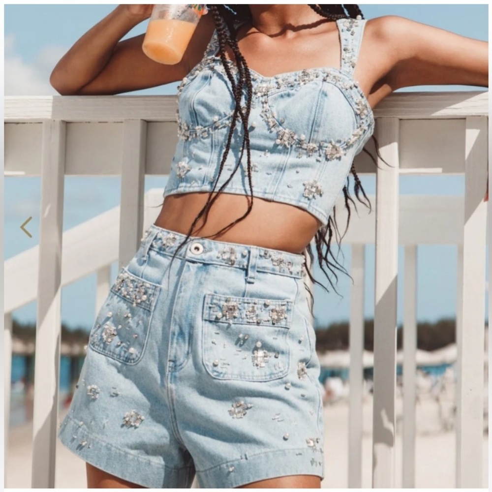 PatBo Hand-beaded Denim Top NWT - Picture 13 of 16